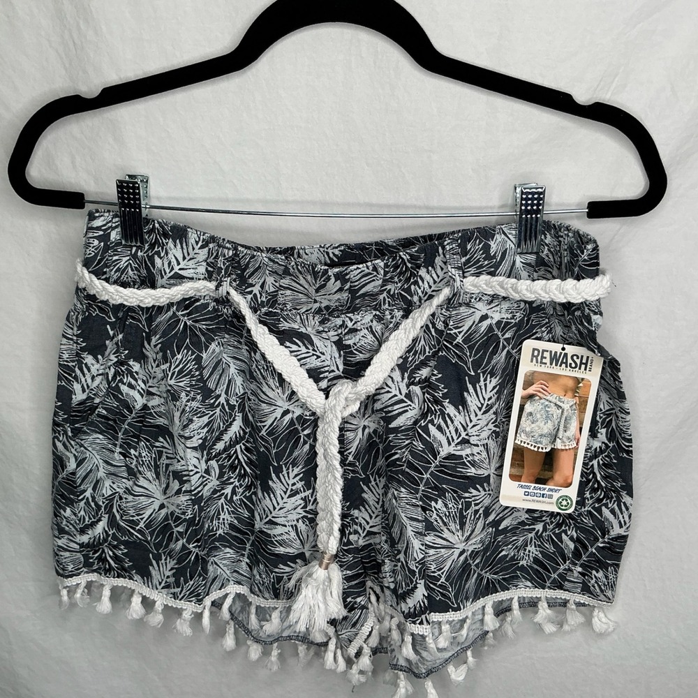 NWT Rewash White Floral Linen Blend Tassel Shorts Large Beach Resortwear Summer